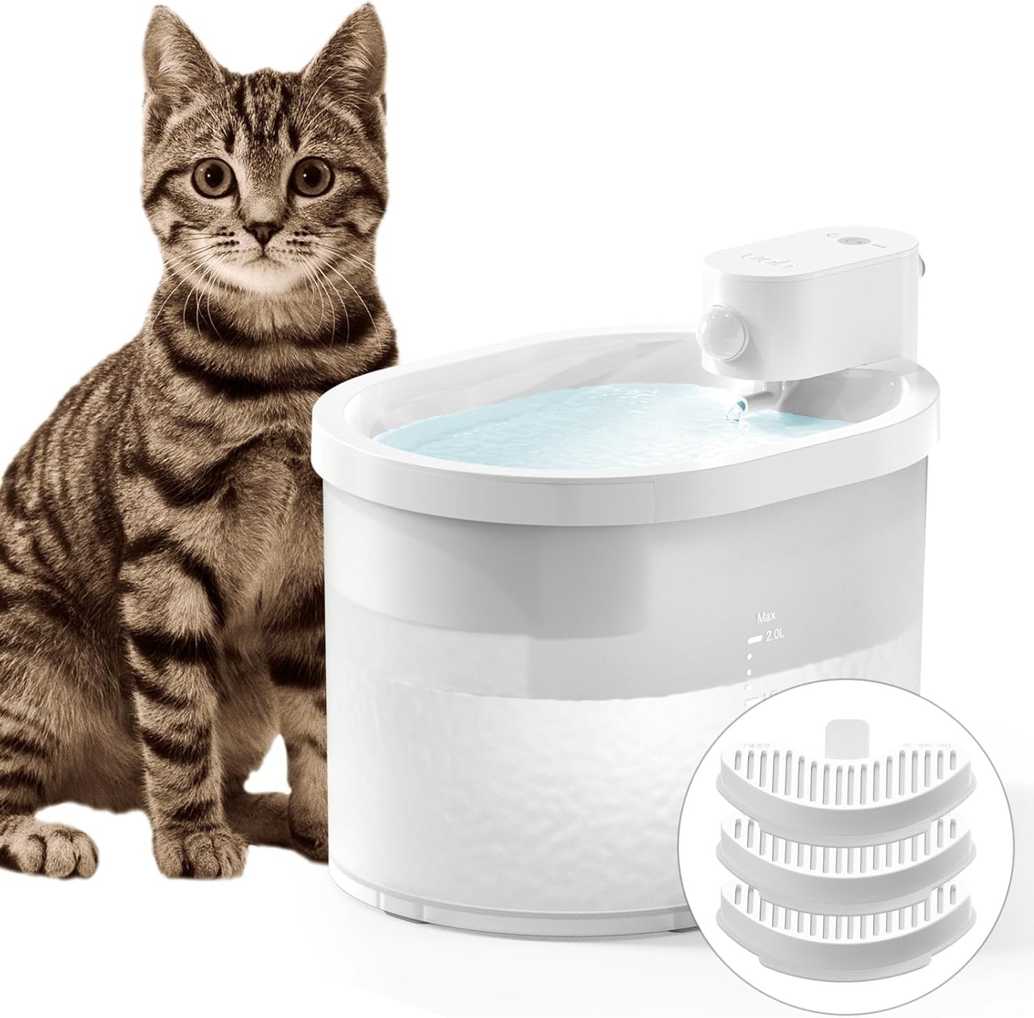 uahpet Cat Water Fountain Wireless Battery Operated 2L Automatic Pet Fountain