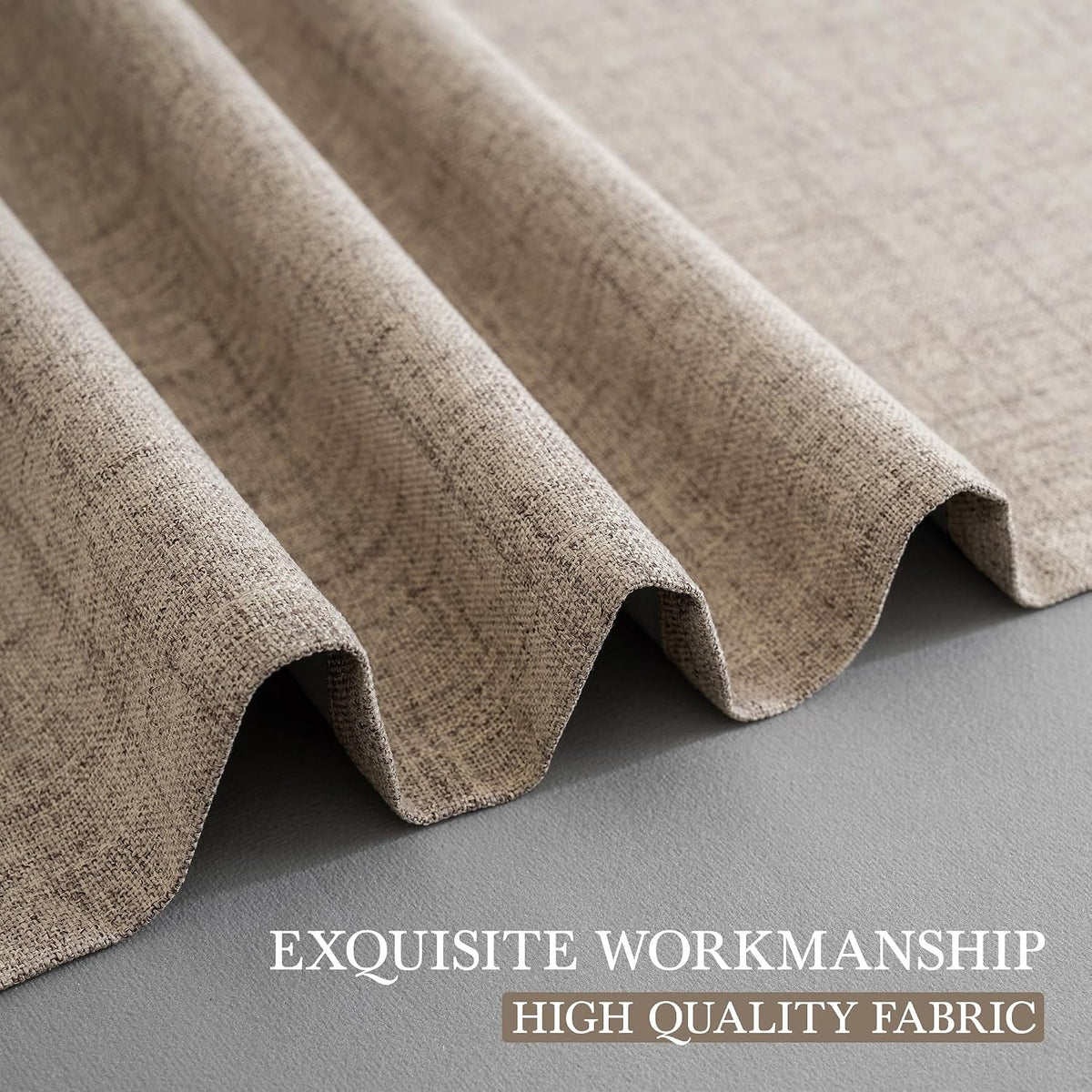CUCRAF Blackout Curtains Eyelet Thermal Linen Look 52 x 63 Inch 2 Panels