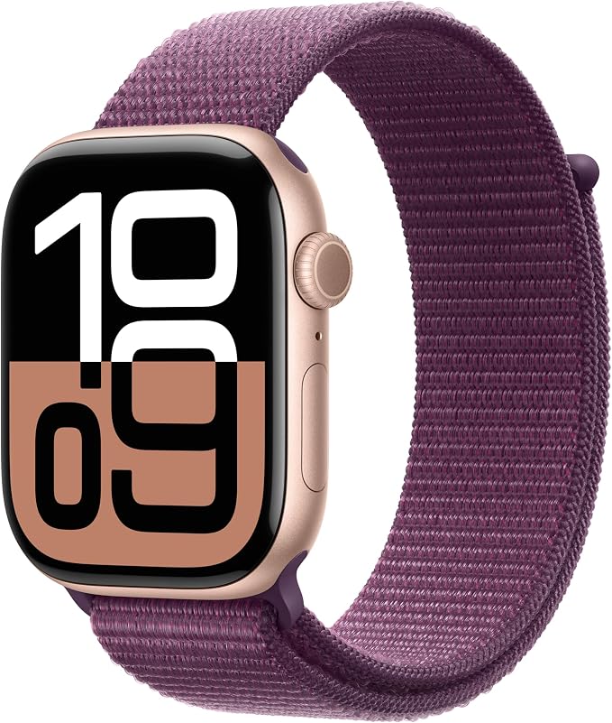 Apple Watch Series 10 (GPS, 42mm) Gold Aluminium Case + Plum Sport Loop