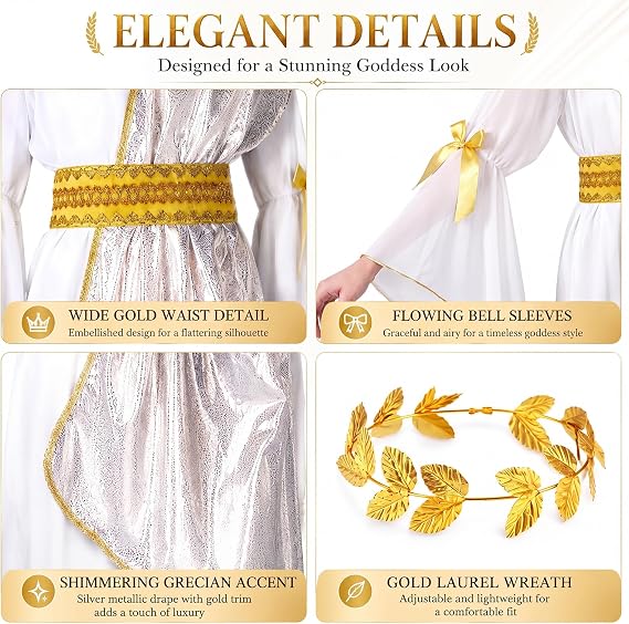 2 Pcs Toga Costume Set, Greek Goddess Roman Fancy Dress for Kids