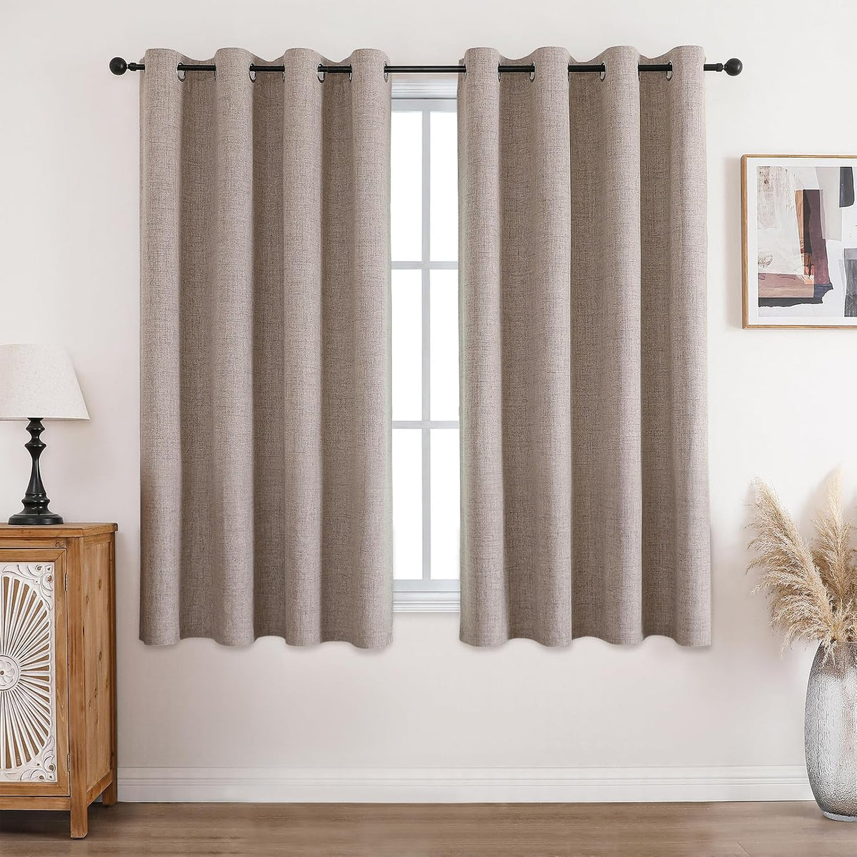 CUCRAF Blackout Curtains Eyelet Thermal Linen Look 52 x 63 Inch 2 Panels