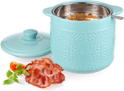 BTSKY Ceramic Grease Container with Strainer & Lid 1 Litre Blue Oil Storage