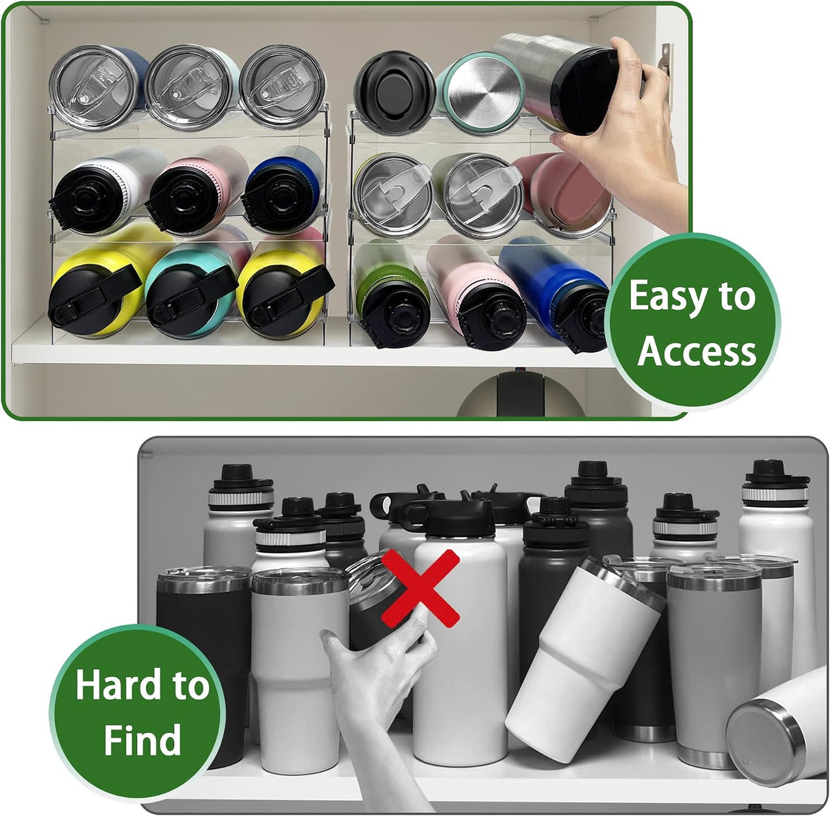 Stackable Water Bottle Storage Organiser Rack for Cupboard & Fridge