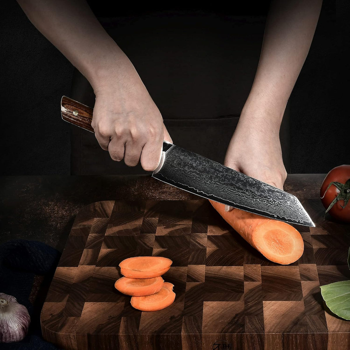 Damascus Steel Kitchen Knife 20cm with Sharpener & Gift Box