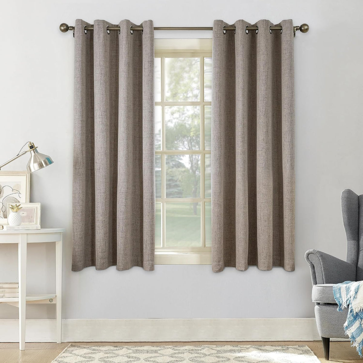 CUCRAF Blackout Curtains Eyelet Thermal Linen Look 52 x 63 Inch 2 Panels