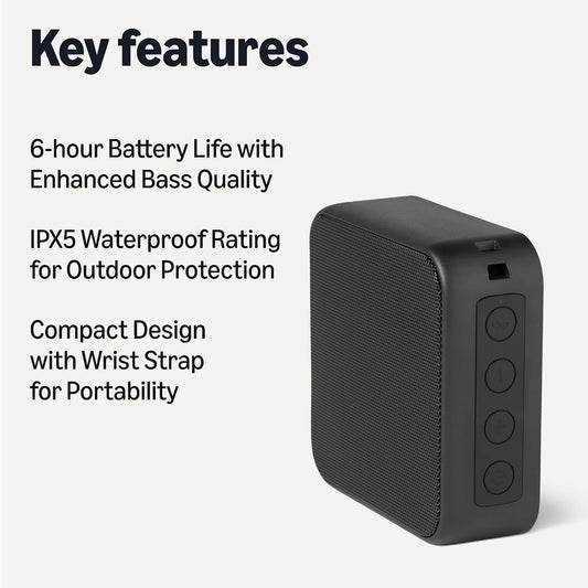 Amazon Basics Bluetooth Speaker 6H Playtime IPX5 Waterproof Compact Black