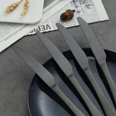 BEWOS 24-Piece Butter Kni-fe Set 23 cm,  Matte Black