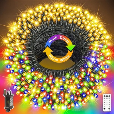 GYLEFY 80M 640 LED Outdoor Christmas Lights Remote Timer Warm White Multi