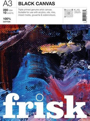Frisk Black Canvas Pad A3 280gsm 10 Sheets Art Drawing Paper for Artists