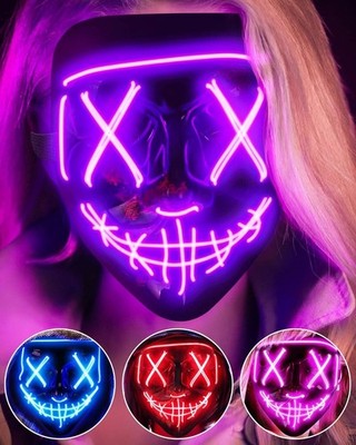 Ananbros Led Halloween Mask, Light Up Rave Face Mask 3 Modes Cosplay Purple