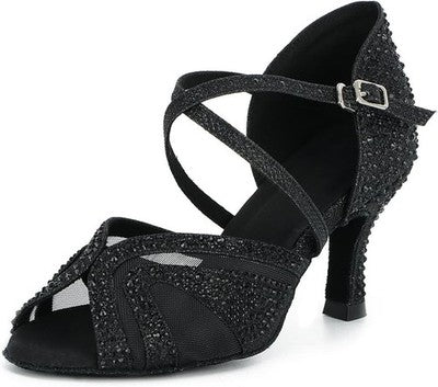 Syrads Women's Latin Dance Shoes Rhinestone Black UK 5 7cm Heel