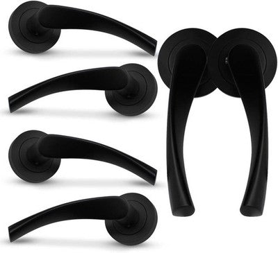 Bwintech 3 Sets Matt Black Aluminium Lever Door Handle on Rose L004