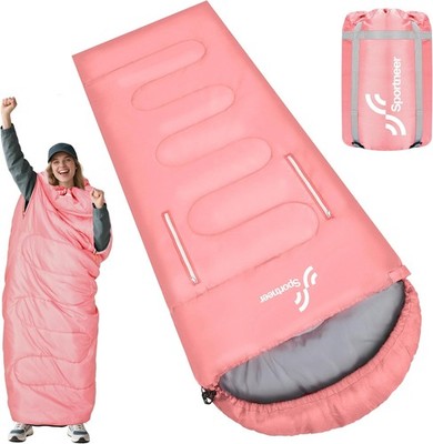 Sportneer Wearable Sleeping Bag 85x33in Portable 3-4 Season Pink Camping Bag