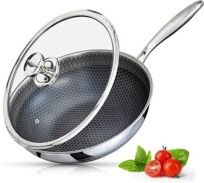 INTIGNIS 30cm Non-Stick Wok Pan with Oven Safe Lid Stainless Steel Skillet