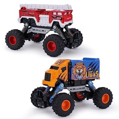 Crelloci Monster Truck Toy Set Fire Truck + Lion Truck Die Cast Pull Back 2pcs