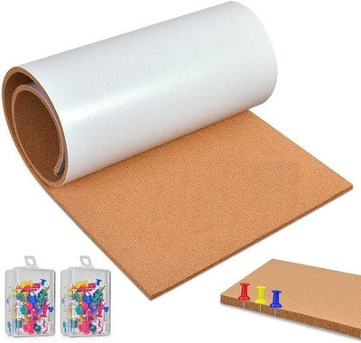 Okydoky Self-Adhesive Cork Board Roll 40x120cm 8mm + 100 Push Pins Wall
