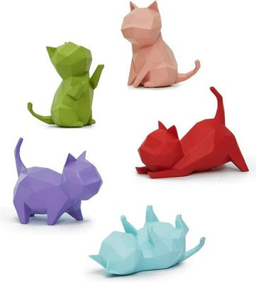 Amoy-Art 5pc Cat Sculpture Figurine Set Polyresin Decor