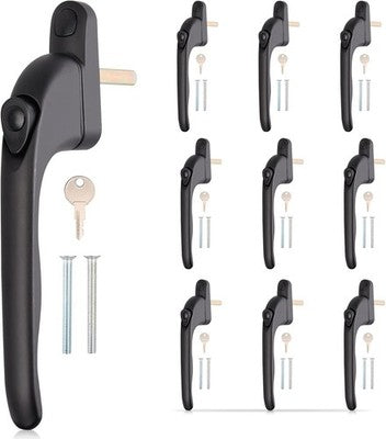 Justech Window Handle Set 10pcs Lockable Inline Espag UPVC Spindle Black