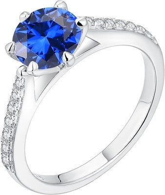 JO WISDOM 925 Sterling Silver Ring Sapphire CZ Engagement Promise Ring Women