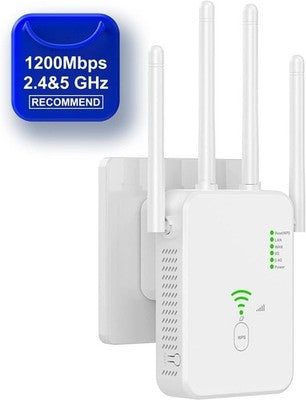 Lychico WiFi Extender 1200Mbps, Dual Band, Ethernet Port, UK Plug