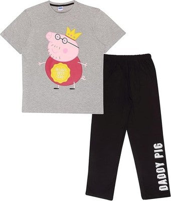 Popgear Mens Peppa Pig Worlds Best Dad Pyjama Set Black Grey S-4XL
