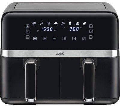 Logik L80AFB24 Dual Air Fryer Black Silver 8L Large Kitchen Appliance Home