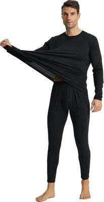 LANBAOSI Men's Thermal Underwear Set Fleece Long Johns Top Bottom Black 4XL