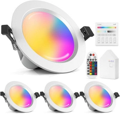 INDARUN 15W WiFi RGBCW LED Downlights 1200LM Dimmable Bluetooth 4 Pack Alexa