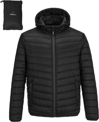 Outdoor Ventures Mens Puffer Jacket Hooded Lightweight Water Resistant Black L