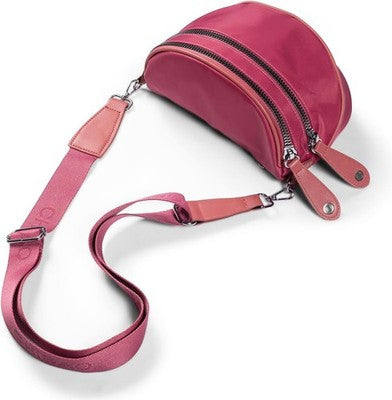 Yigorie Women Cross Body Bag Nylon Shoulder Bag Multi Zip Wide Strap Rose Pink