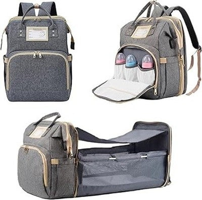 AZOOKEN Baby Changing Backpack Bag w/ Bed Multifunction Travel Grey Unisex