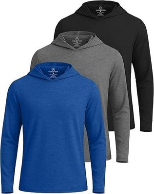 Real Essentials Men's Quick Dry Hoodie Long Sleeve Performance Tee Set 7 Size L