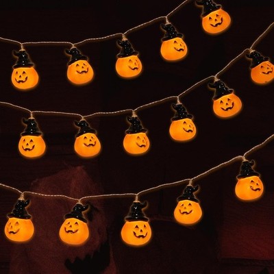 Halloween Pumpkin String Light, 10 Leds 5.4Ft Led Pumpkin Lights Battery Powered