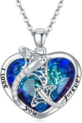 YAFEINI Sterling Silver Stingray Manta Ray Crystal Necklace for Women