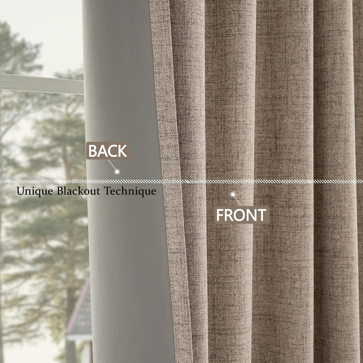 CUCRAF Blackout Curtains Eyelet Thermal Linen Look 52 x 63 Inch 2 Panels