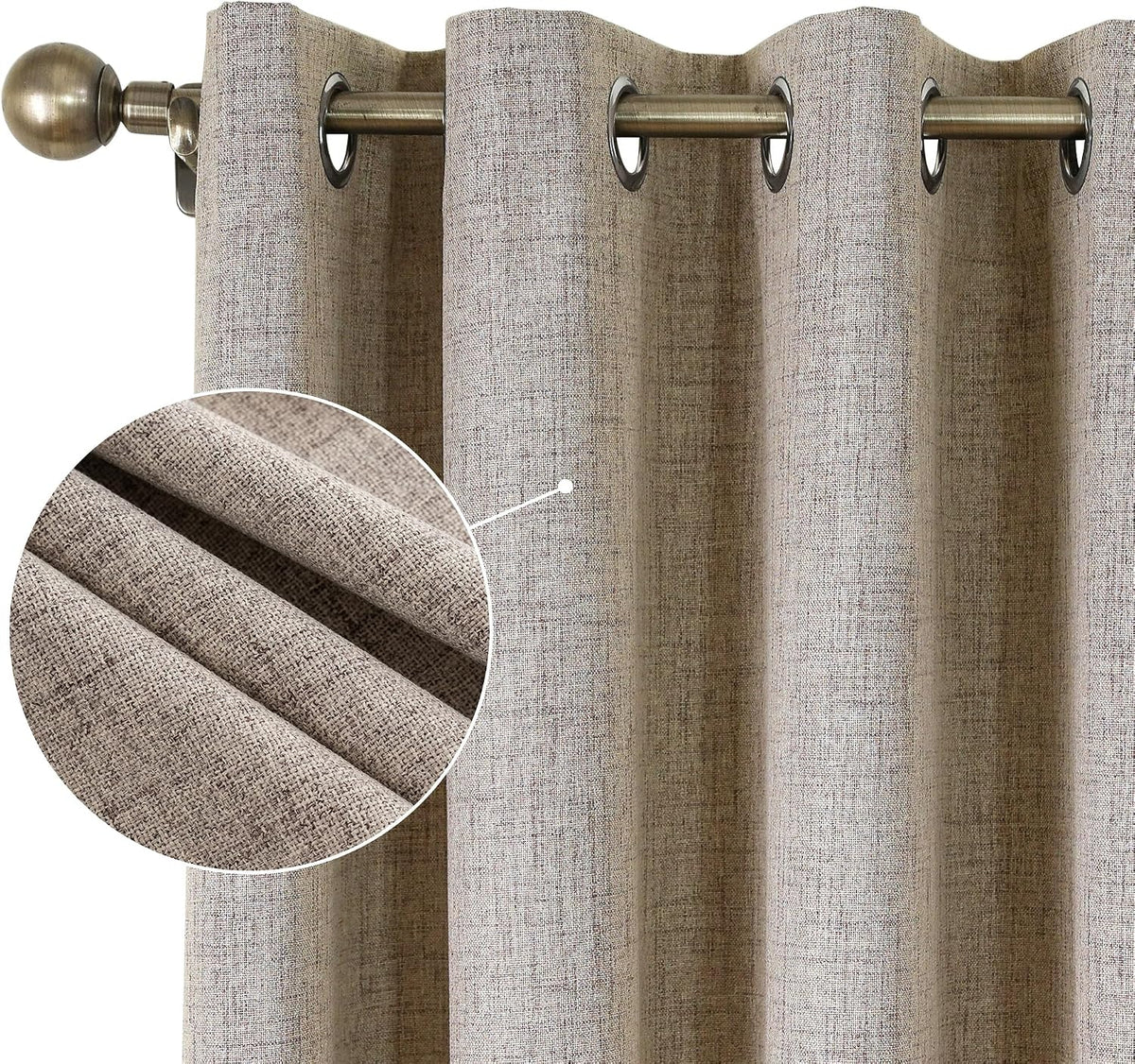 CUCRAF Blackout Curtains Eyelet Thermal Linen Look 52 x 63 Inch 2 Panels