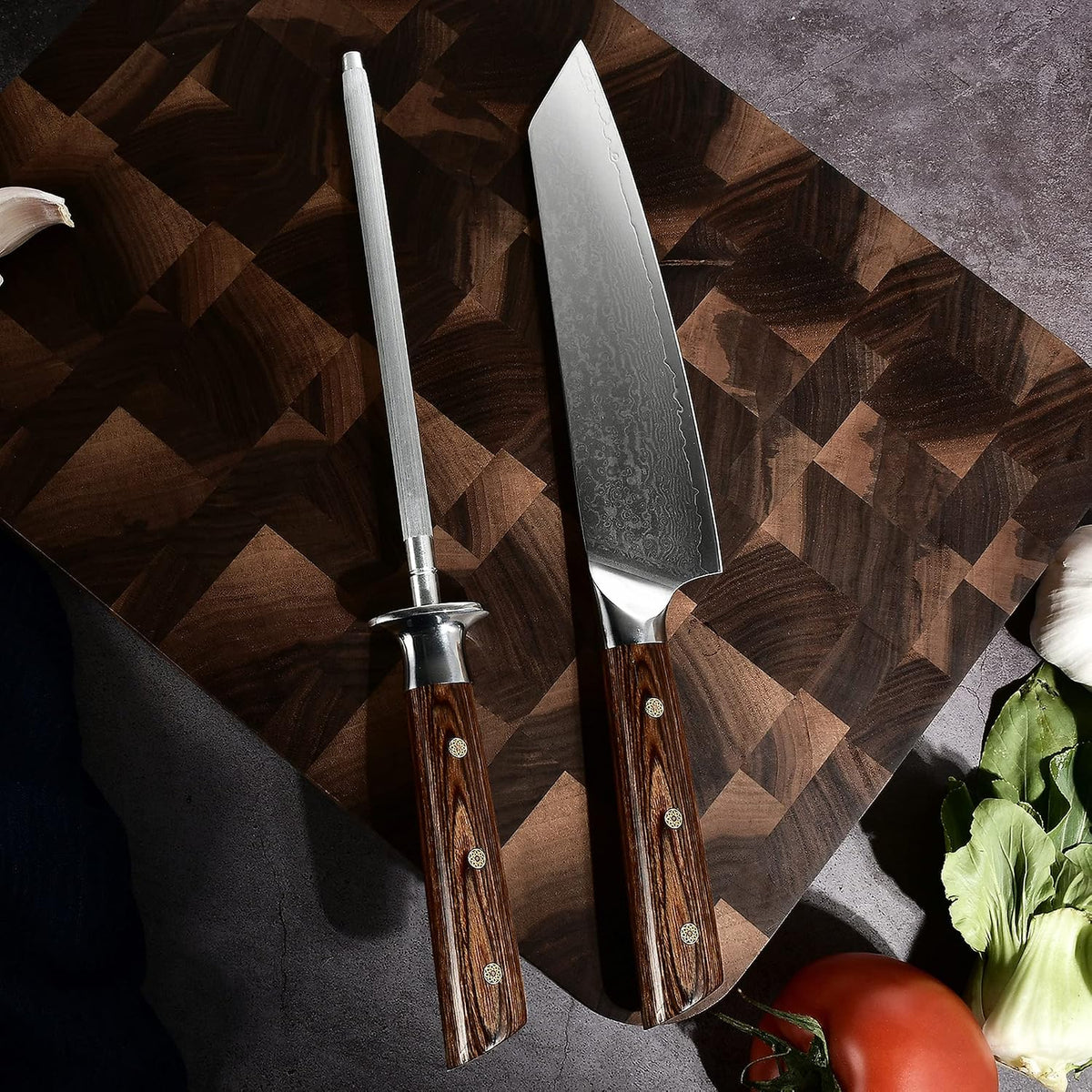 Damascus Steel Kitchen Knife 20cm with Sharpener & Gift Box