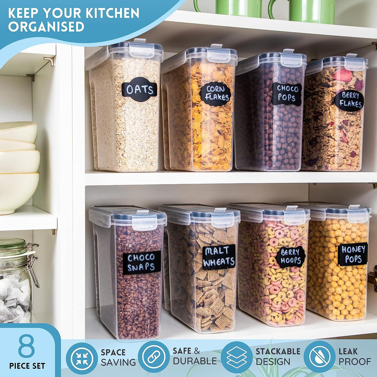 Nuovva Airtight Cereal Storage Containers Set, BPA Free Kitchen Organiser