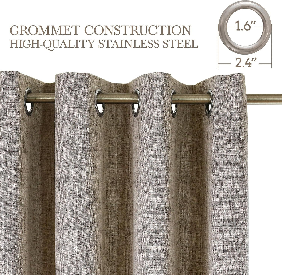 CUCRAF Blackout Curtains Eyelet Thermal Linen Look 52 x 63 Inch 2 Panels