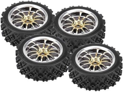 Dilwe RC Car Tyres Wheels 4pcs Spare Parts for 1:10 Off Road Car Gold