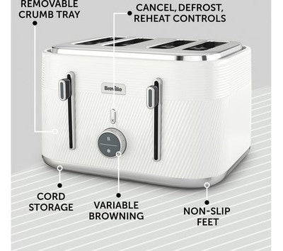 Breville Obliq VTT974 4-Slice Toaster, White & Silver - Extra Wide Slots