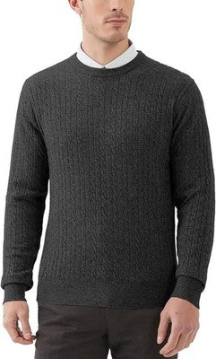 Kallspin Mens Wool Blend Jumper Sweater Crewneck Cable Knit Charcoal L