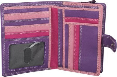STARHIDE Womens RFID Leather Purse Compact Zip Around Coin Pouch Purple Multi
