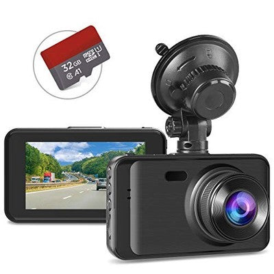 1080P FHD Dash Cam Front DVR 3in IPS Night Vision 170 G-Sensor w/ SD Card