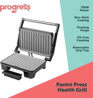 Progress Non-Stick Panini Press Grill 750W Marble Coating, Drip Tray, Oil-Free