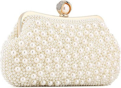 Diamond Evening Handbag Beading Hard Shell Clutch Detachable Chain Gold-2