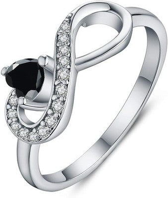JO WISDOM 925 Silver Infinity Heart Ring - Black Cubic Zirconia