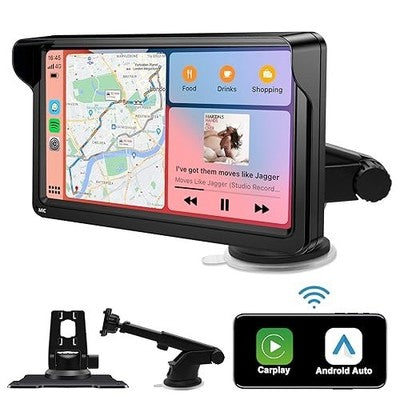 Jimtour 7in Wireless CarPlay Screen - Android Auto, IPS, BT/FM, USB
