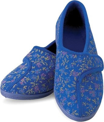 Homecraft Patterned Slippers for Ladies Size 8 Blue Wide Opening