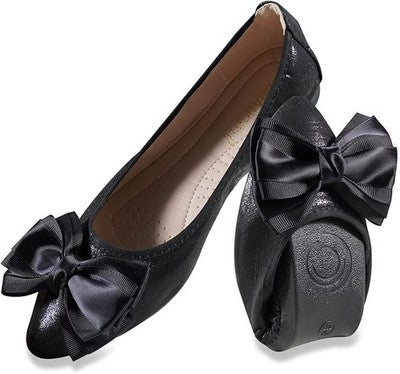 MACHSWON Womens Sparkly Pointed Toe Bow-Knot Ballet Flats Black UK7.5